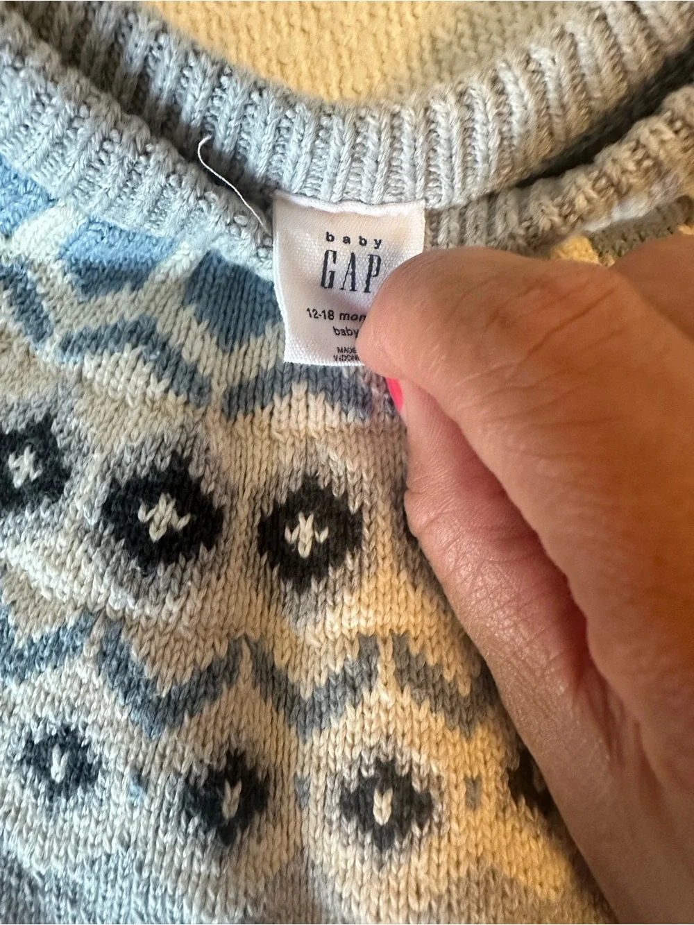 GAP Light Gray Fair Isle Crewneck Sweater